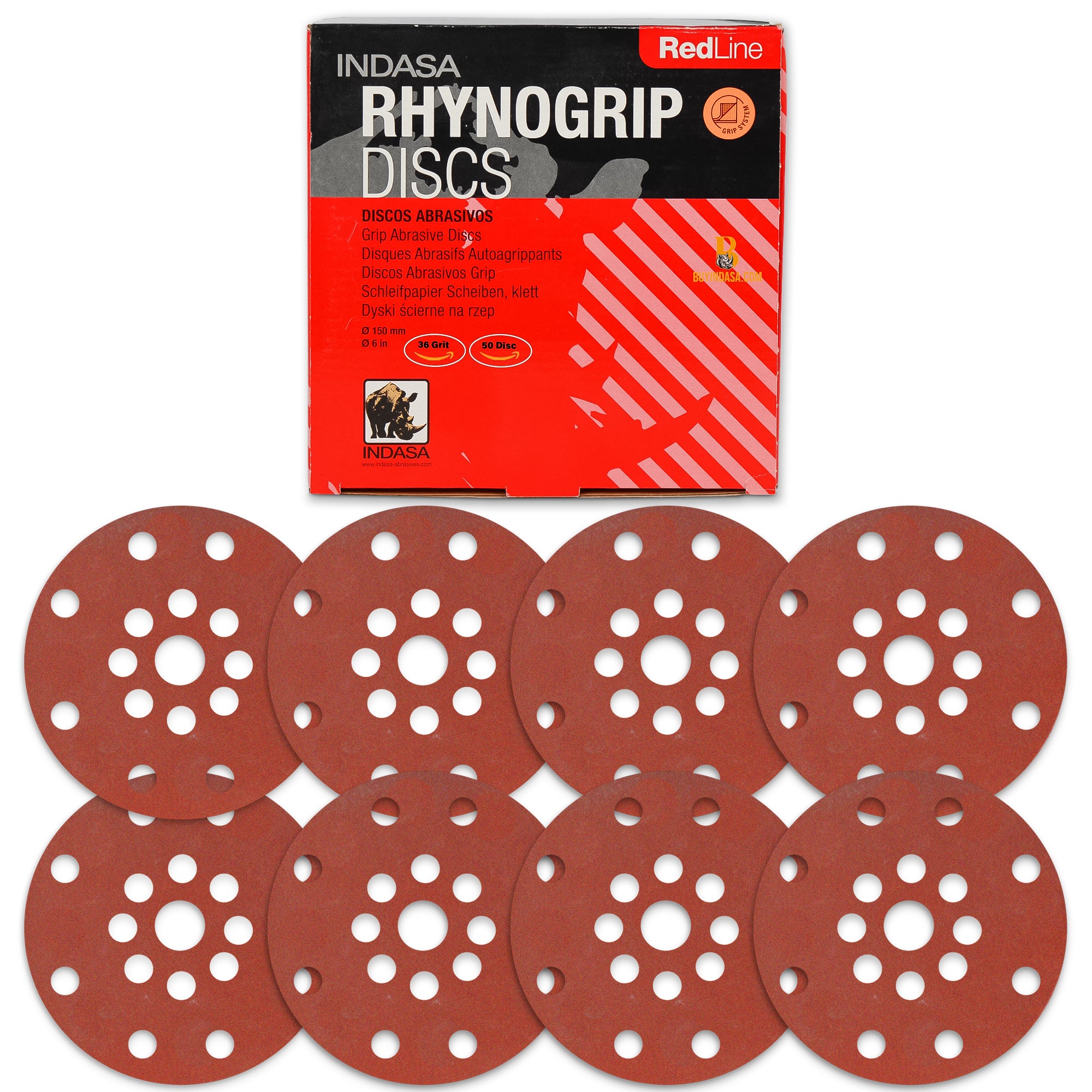 Buy Indasa Rhynogrip RedLine 6" 17-Hole Vacuum Sanding Discs (690-17 Series), Compatible with 17 Hole Sanding Machines