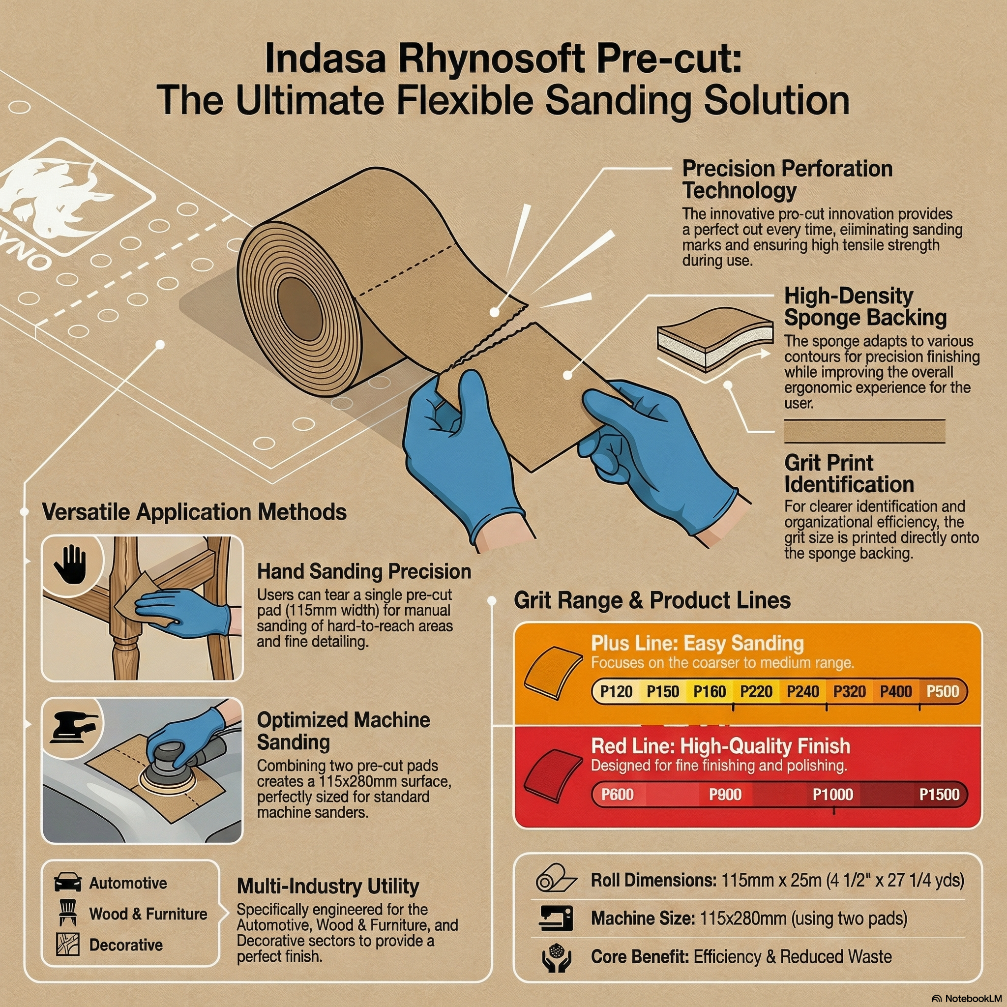 Buy Indasa Rhynosoft Pre-Cut Foam Hand Sanding Pads, 4 1/2" x 5 1/2"