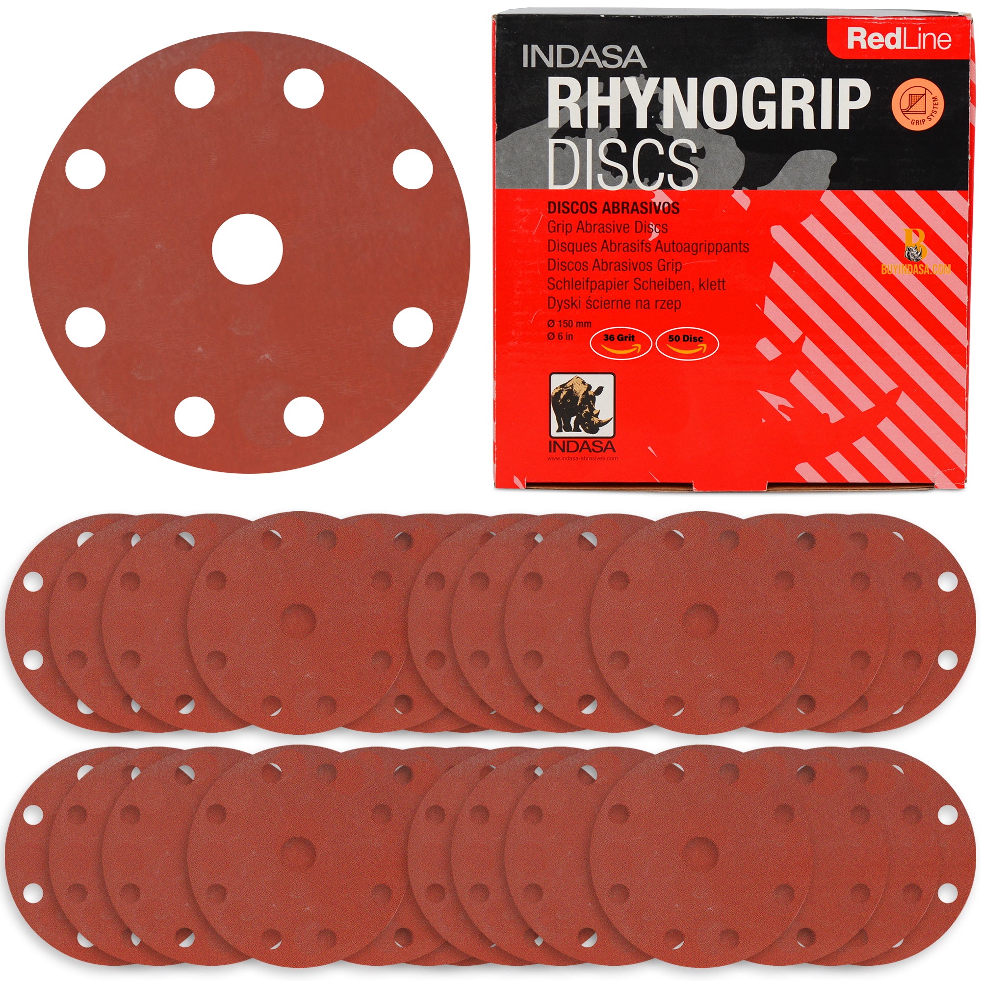 Buy Indasa Rhynogrip RedLine 6" - 9-Hole Vacuum Sanding Discs, 690 Series