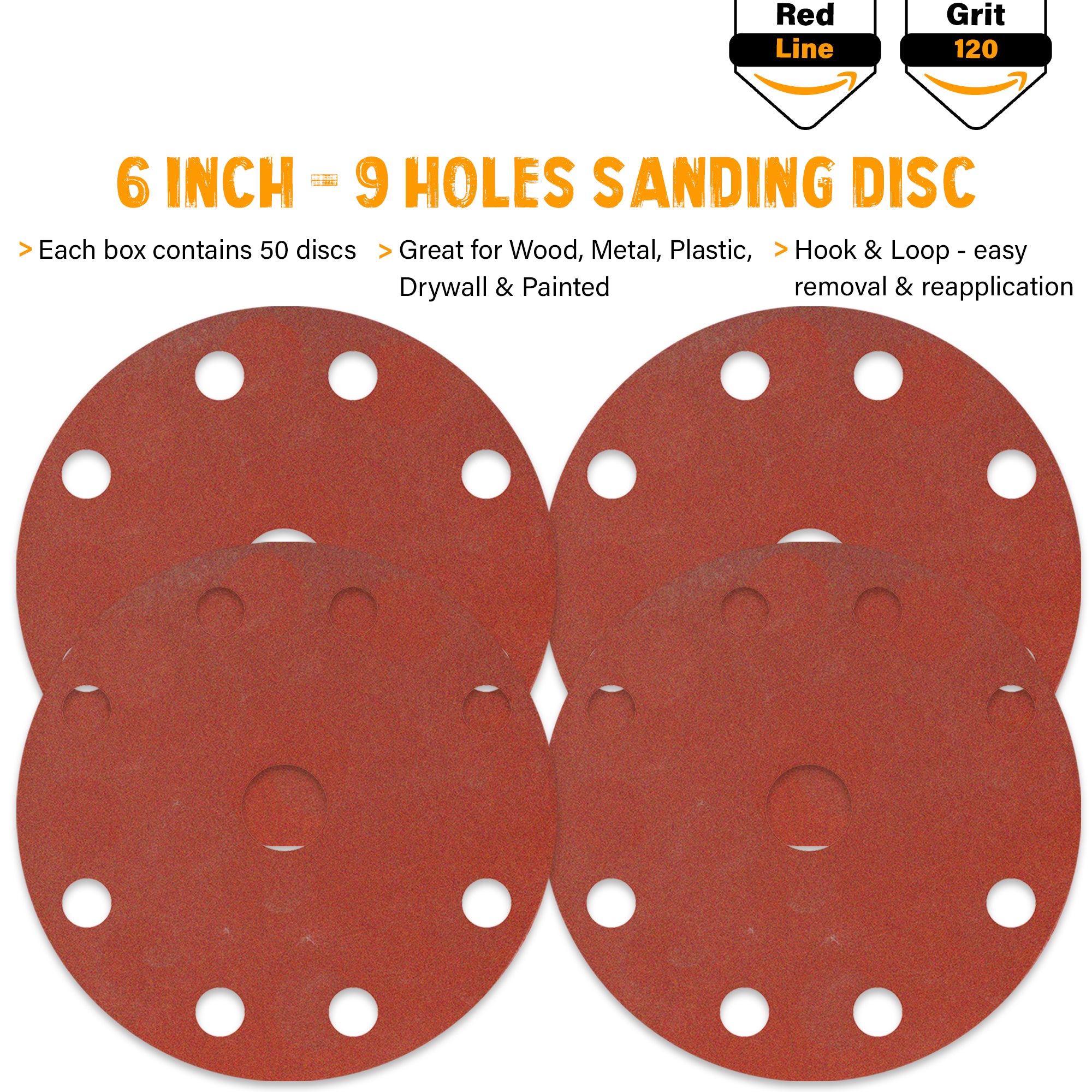 Buy Indasa Rhynogrip RedLine 6" - 9-Hole Vacuum Sanding Discs, 690 Series