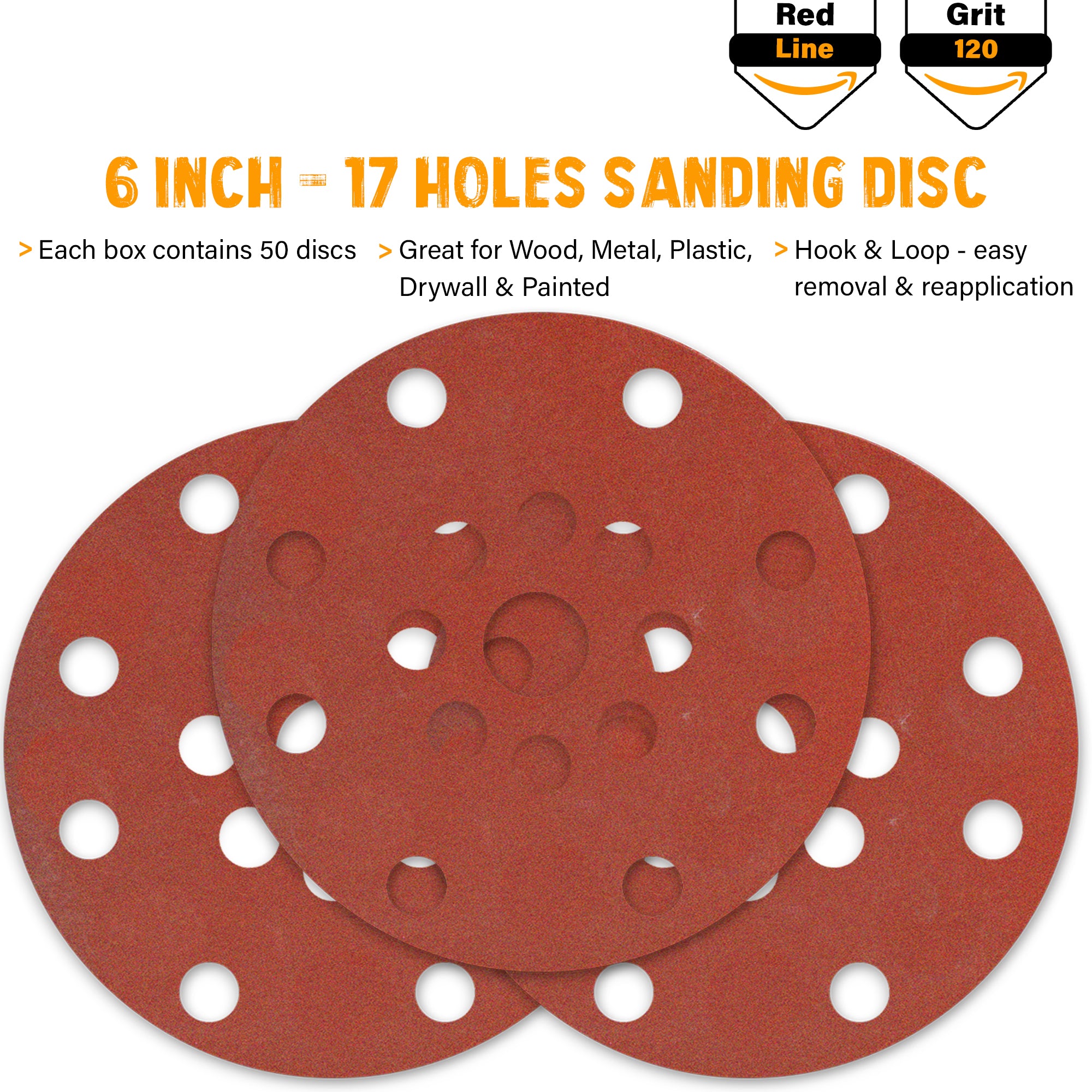 Buy Indasa Rhynogrip RedLine 6" 17-Hole Vacuum Sanding Discs (690-17 Series), Compatible with 17 Hole Sanding Machines