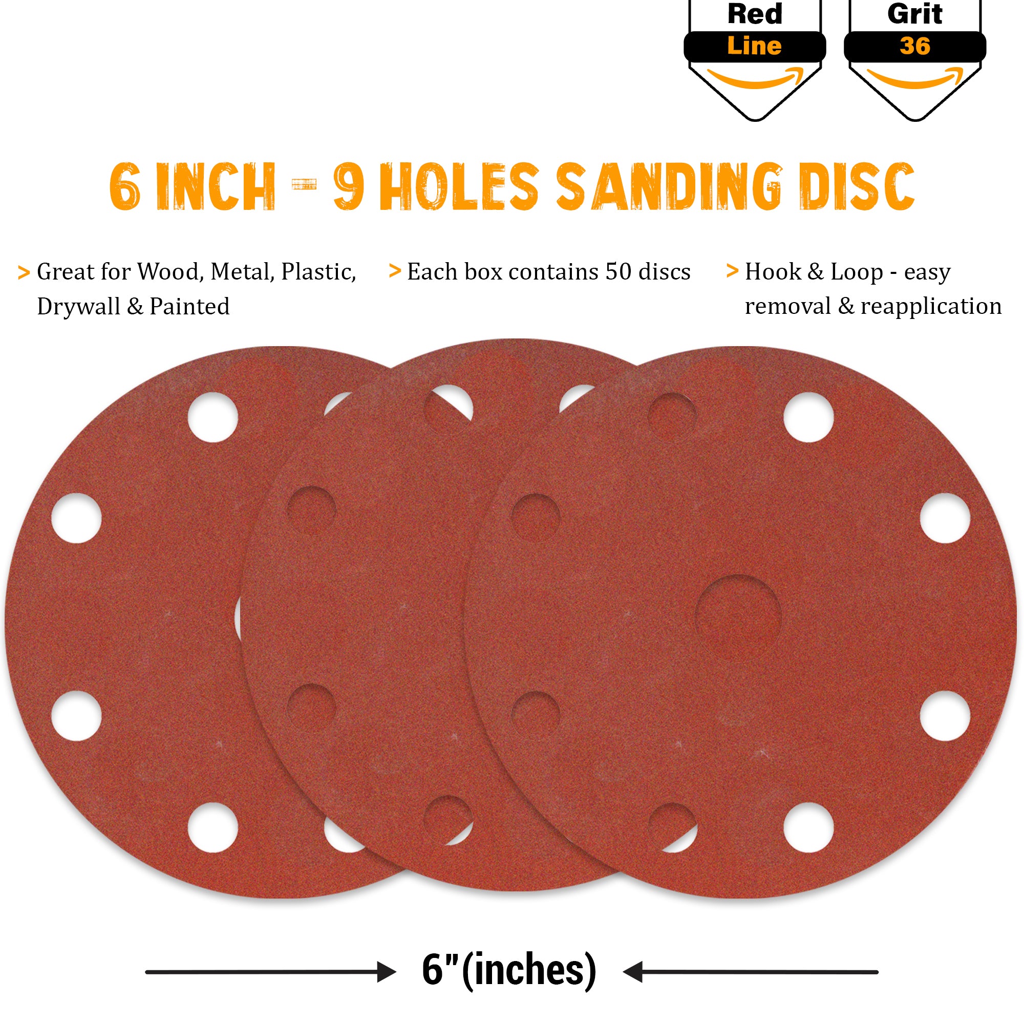 Buy Indasa Rhynogrip RedLine 6" - 9-Hole Vacuum Sanding Discs, 690 Series