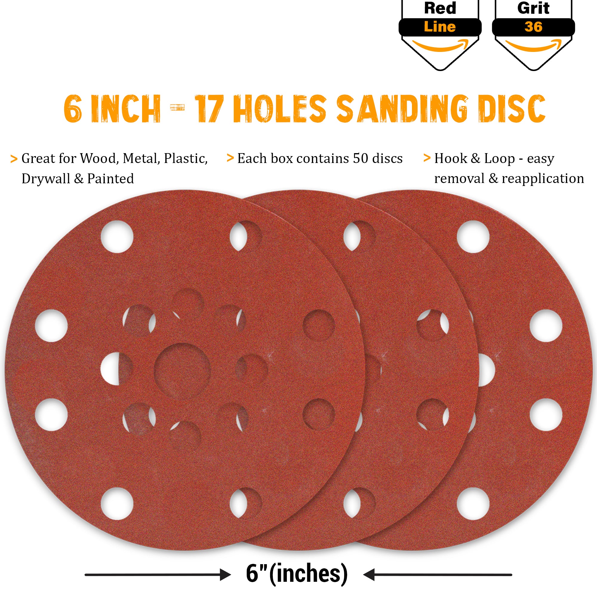 Buy Indasa Rhynogrip RedLine 6" 17-Hole Vacuum Sanding Discs (690-17 Series), Compatible with 17 Hole Sanding Machines