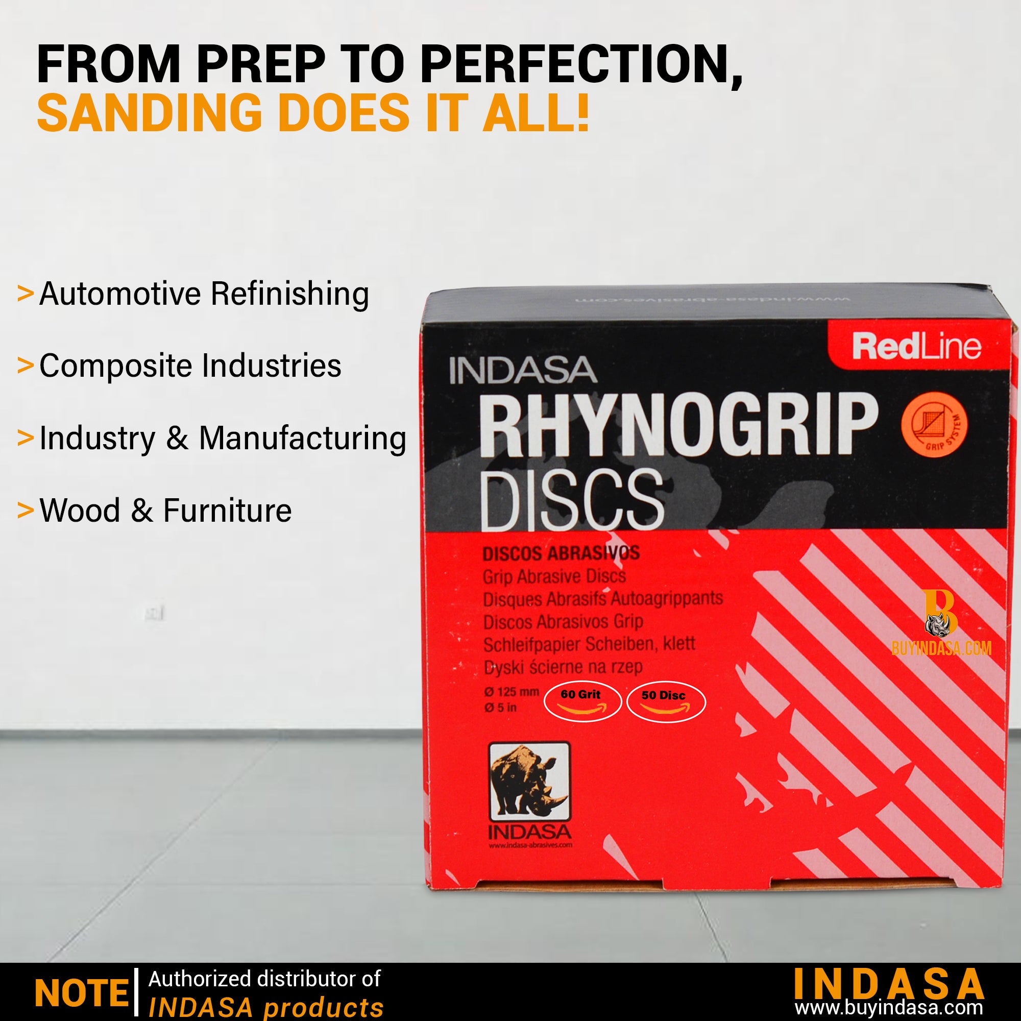 Buy Indasa 5" Rhynogrip Red Line 8-Hole Vacuum Sanding Discs, 550 Series