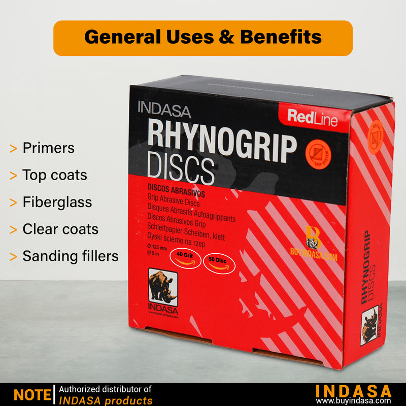 Buy Indasa 5" Rhynogrip Red Line 5-Hole Vacuum Sanding Discs, 520 Series