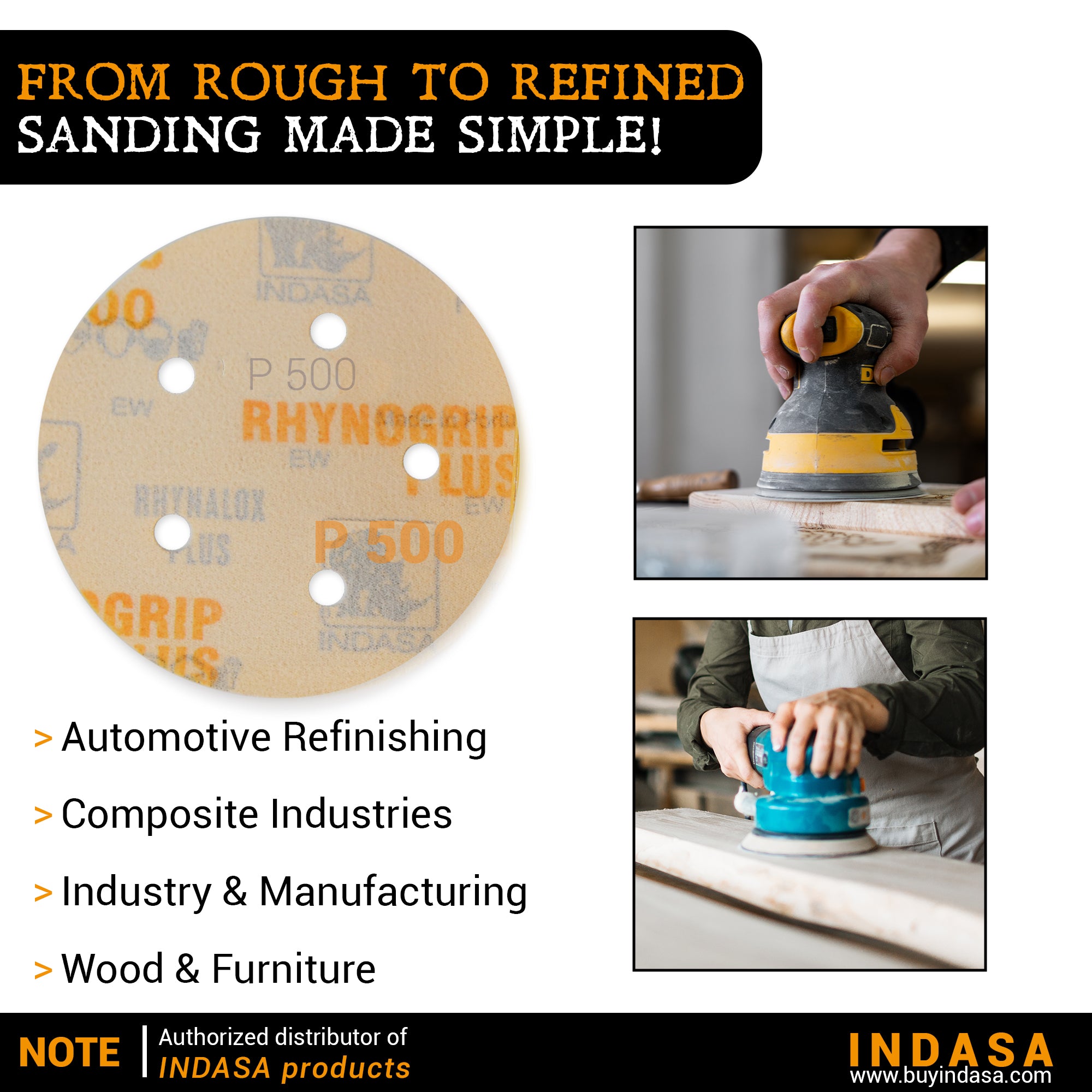 Buy Indasa Rhynogrip PlusLine 5" 5 holes Vacumm Sanding Discs, 1054 Series