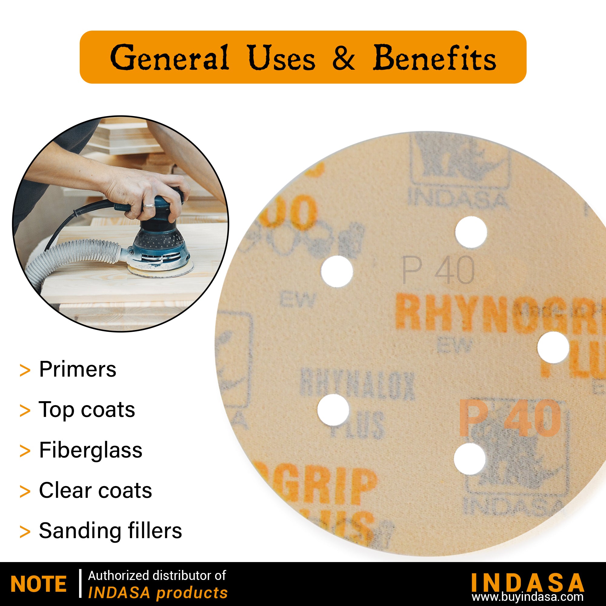 Buy Indasa Rhynogrip PlusLine 5" 5 holes Vacumm Sanding Discs, 1054 Series