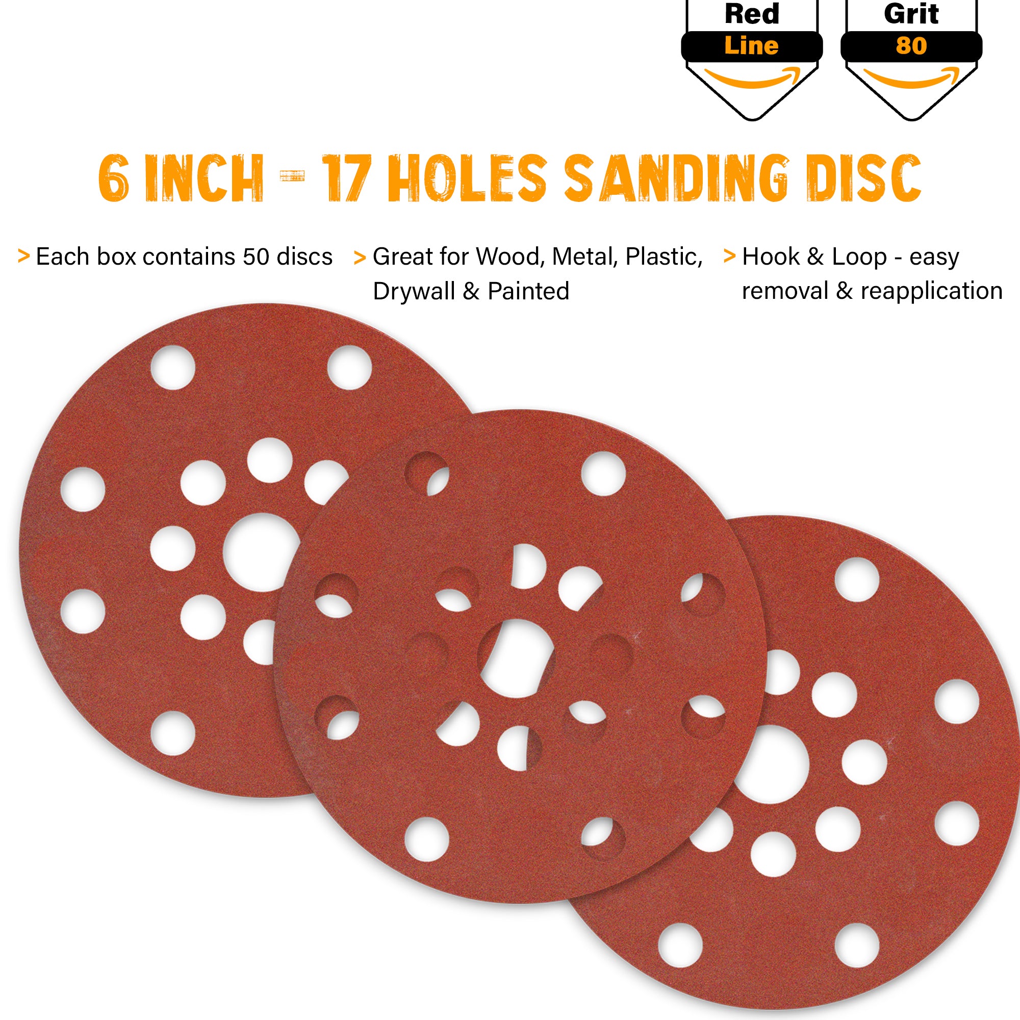 Buy Indasa Rhynogrip RedLine 6" 17-Hole Vacuum Sanding Discs (690-17 Series), Compatible with 17 Hole Sanding Machines