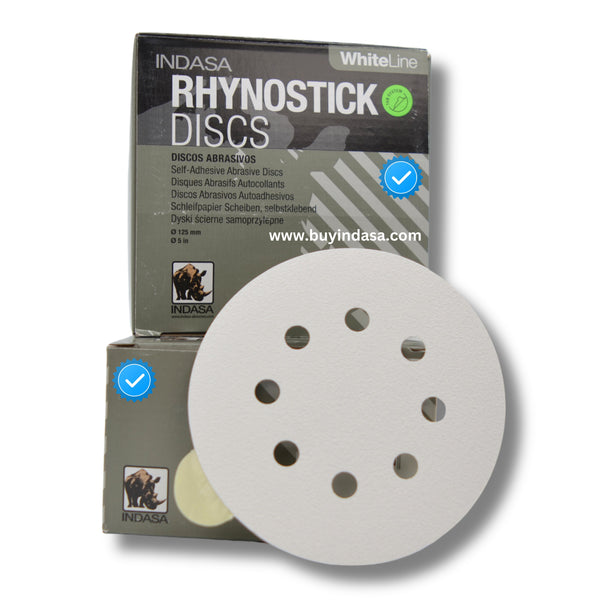 Buy Indasa 5" 8-Hole WhiteLine Rhynostick PSA Sanding Discs, 56 Series