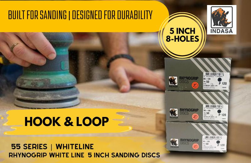 Buy Indasa 5" Rhynogrip Whiteline 8-Hole Vacumm Sanding Discs, 55 Series